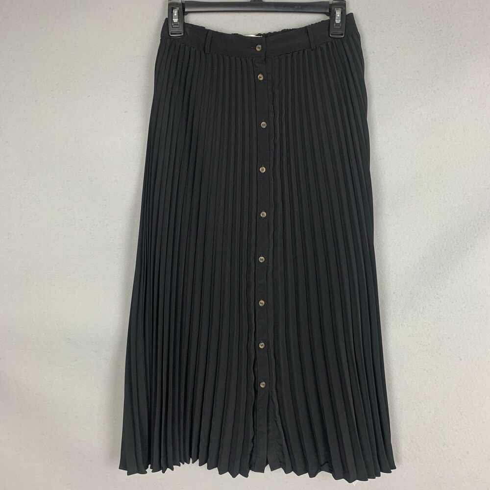 Sybilla Women’s Small Black Button-Front Pleated Midi Skirt Elegant Style Flowy